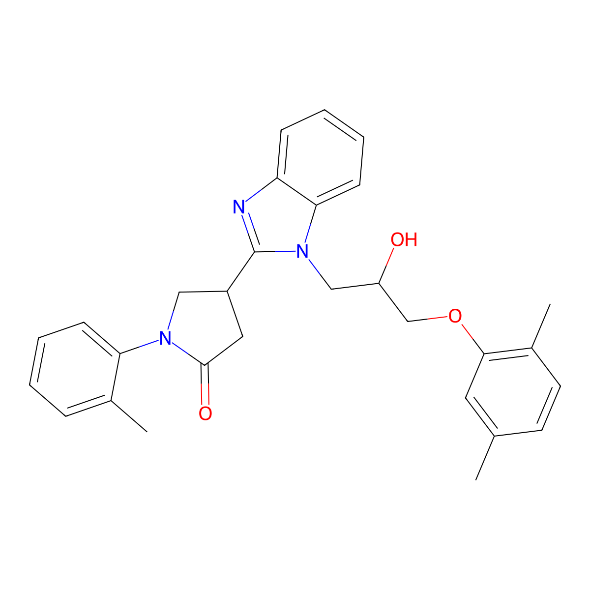 4-{1-[3-(2,5-dimethylphenoxy)-2-hydroxypropyl]-1H-benzimidazol-2-yl}-1-(2-methylphenyl)pyrrolidin-2-one molecular structure, CAS 1111010-16-2