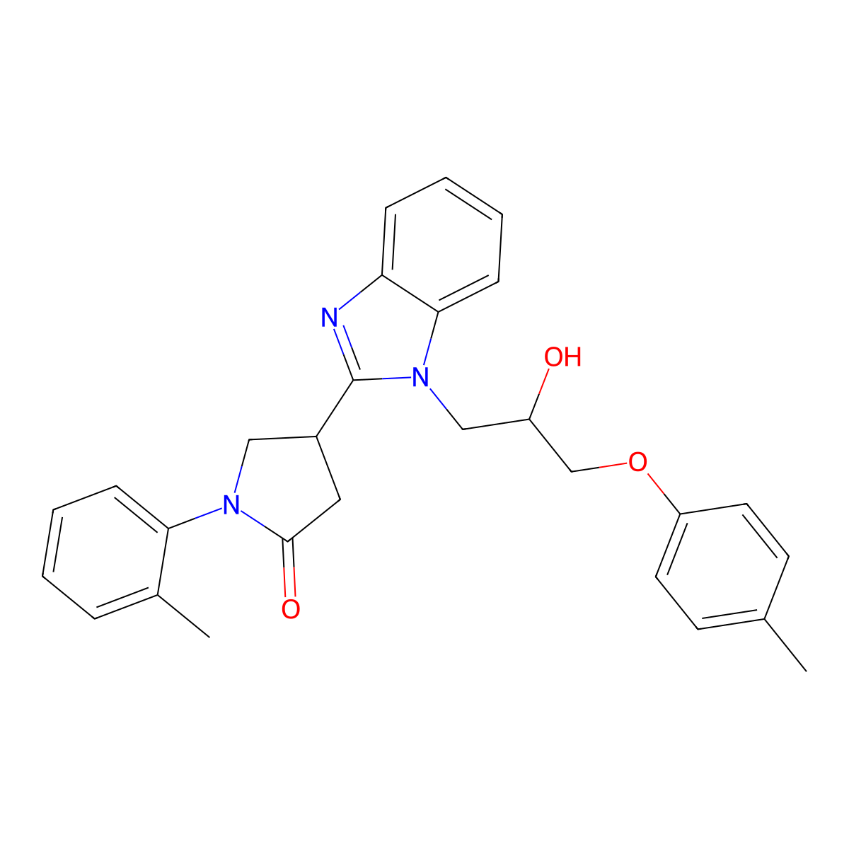 4-{1-[2-hydroxy-3-(4-methylphenoxy)propyl]-1H-benzimidazol-2-yl}-1-(2-methylphenyl)pyrrolidin-2-one molecular structure, CAS 1111010-21-9