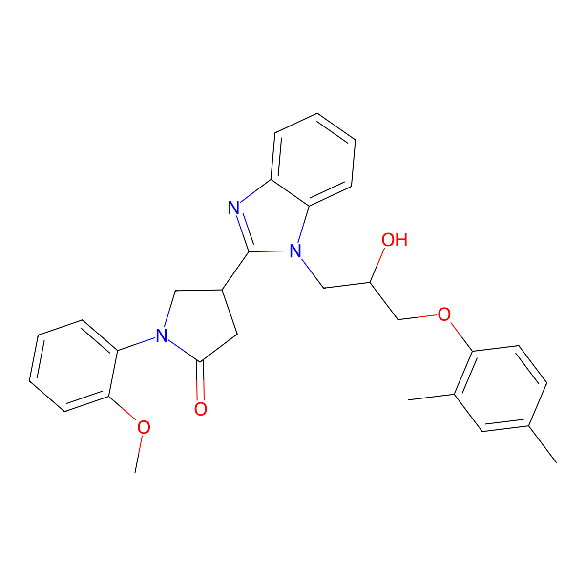 4-{1-[3-(2,4-dimethylphenoxy)-2-hydroxypropyl]-1H-benzimidazol-2-yl}-1-(2-methoxyphenyl)pyrrolidin-2-one molecular structure, CAS 1111010-26-4