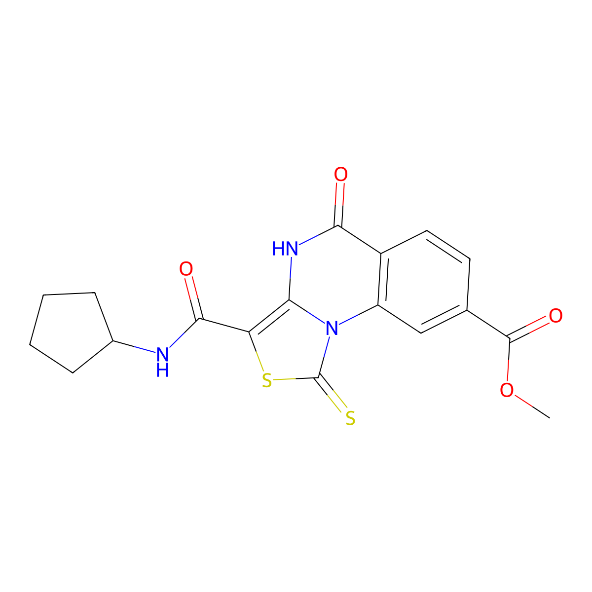 methyl 3-(cyclopentylcarbamoyl)-5-oxo-1-thioxo-4,5-dihydro-1H-thiazolo[3,4-a]quinazoline-8-carboxylate molecular structure, CAS 1111010-48-0