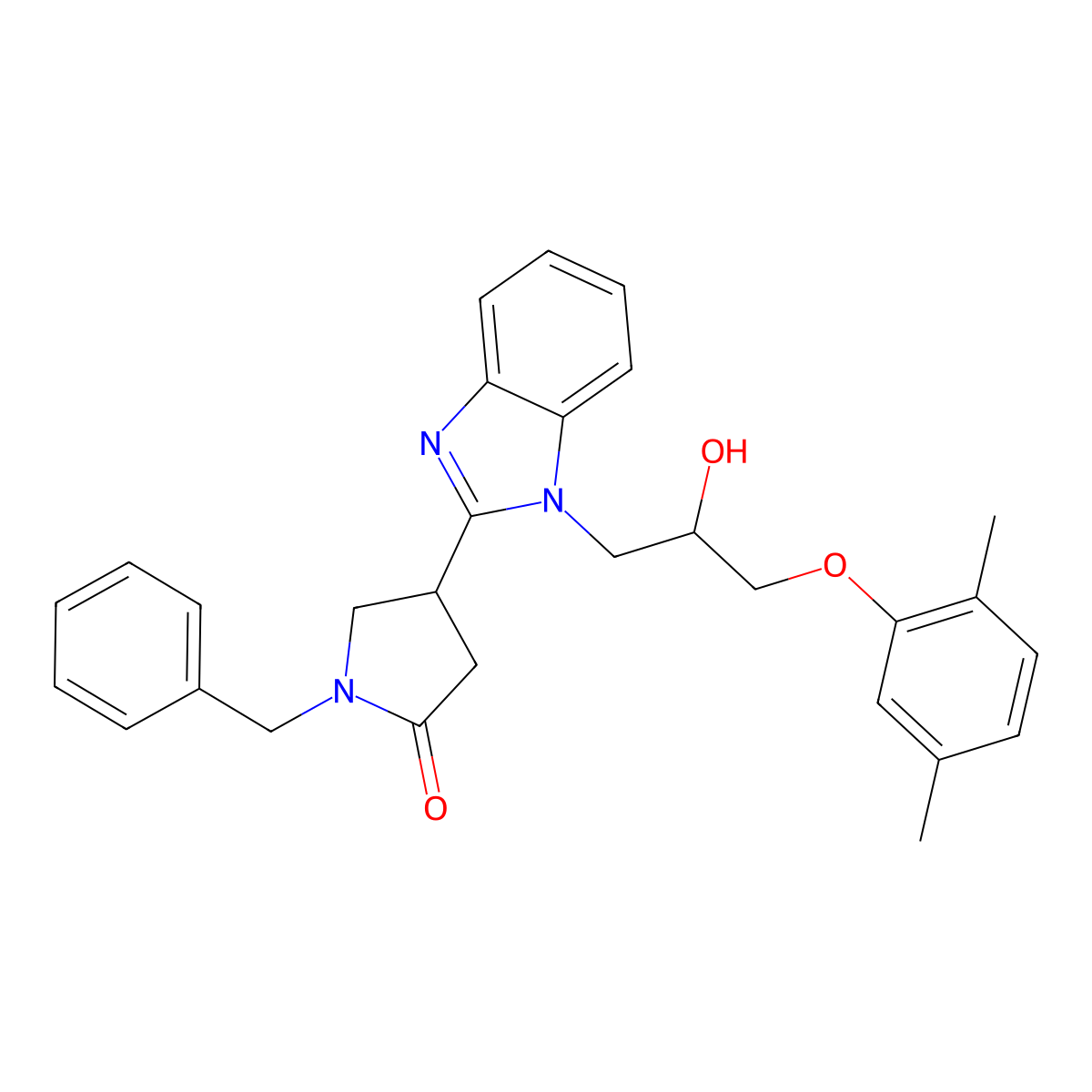 1-benzyl-4-{1-[3-(2,5-dimethylphenoxy)-2-hydroxypropyl]-1H-1,3-benzodiazol-2-yl}pyrrolidin-2-one molecular structure, CAS 1111010-66-2