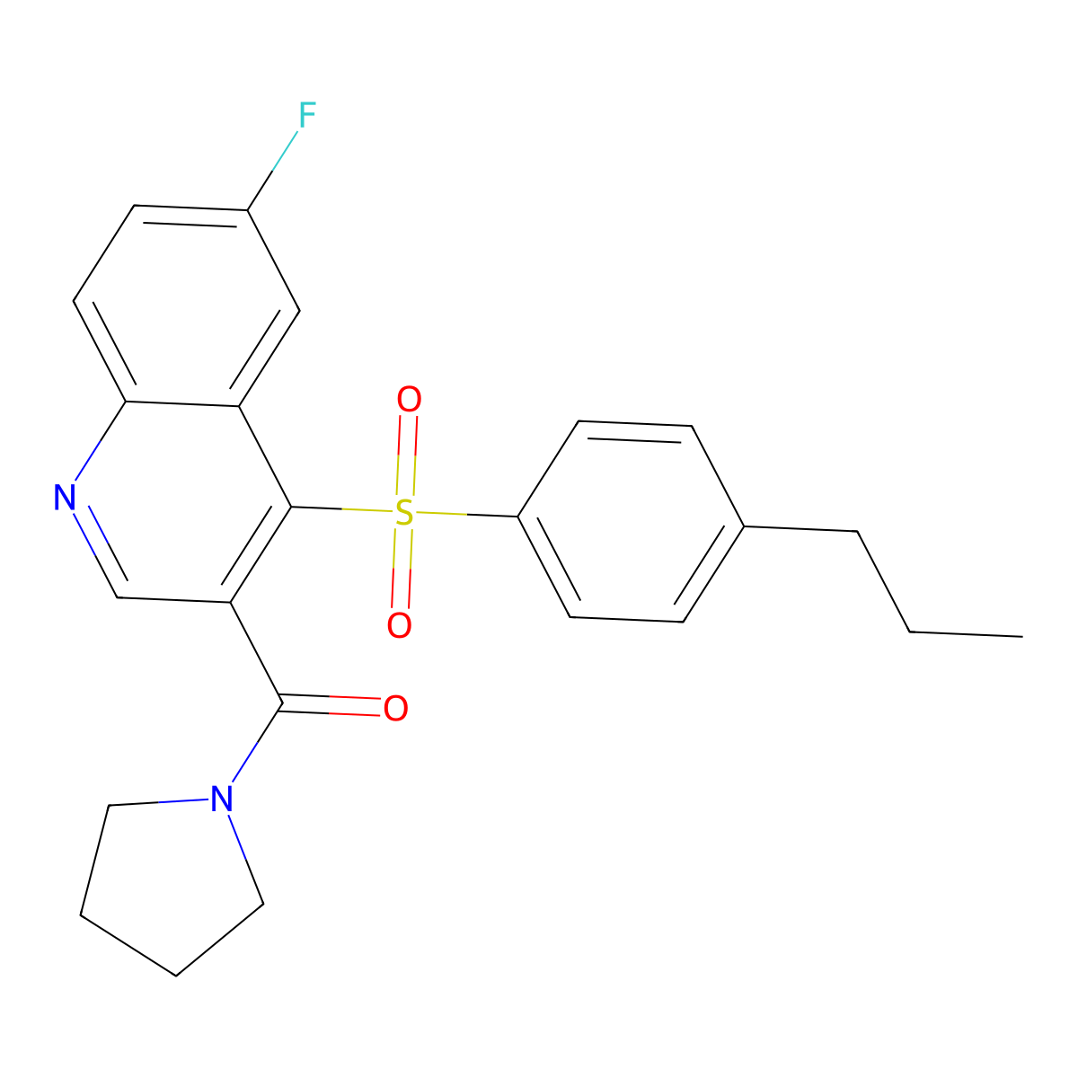 6-Fluoro-4-(4-propylbenzenesulfonyl)-3-(pyrrolidine-1-carbonyl)quinoline molecular structure, CAS 1111013-84-3