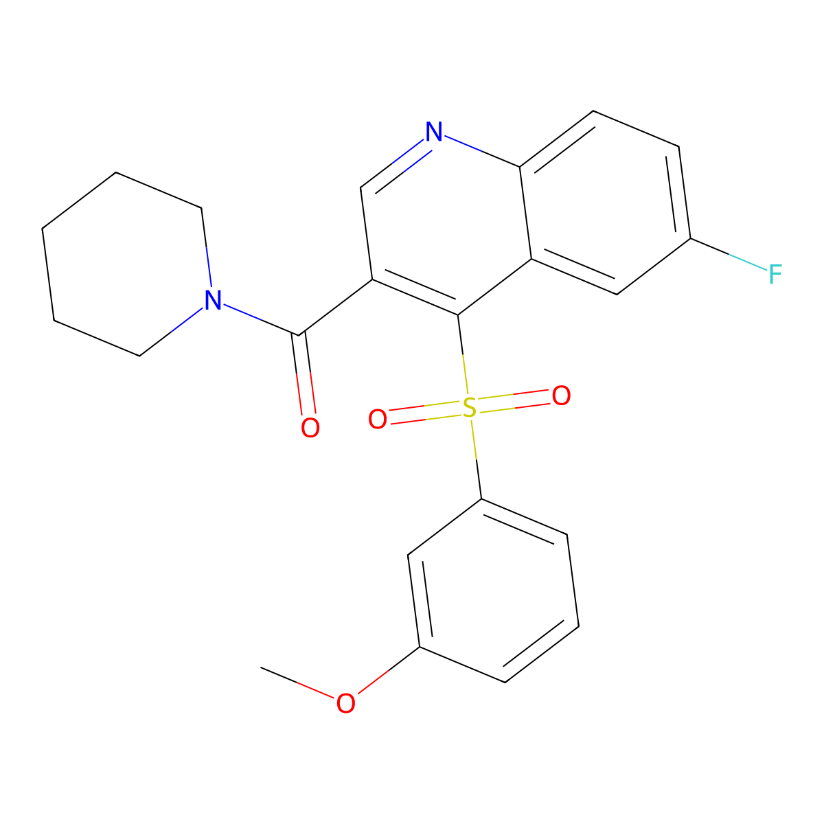 6-Fluoro-4-(3-methoxybenzenesulfonyl)-3-(piperidine-1-carbonyl)quinoline molecular structure, CAS 1111013-89-8