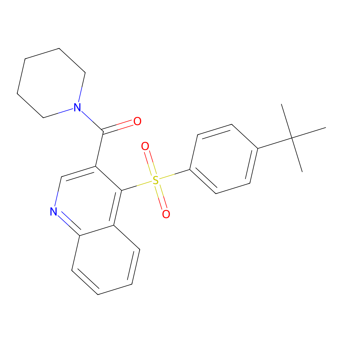 4-(4-Tert-butylbenzenesulfonyl)-3-(piperidine-1-carbonyl)quinoline molecular structure, CAS 1111014-16-4
