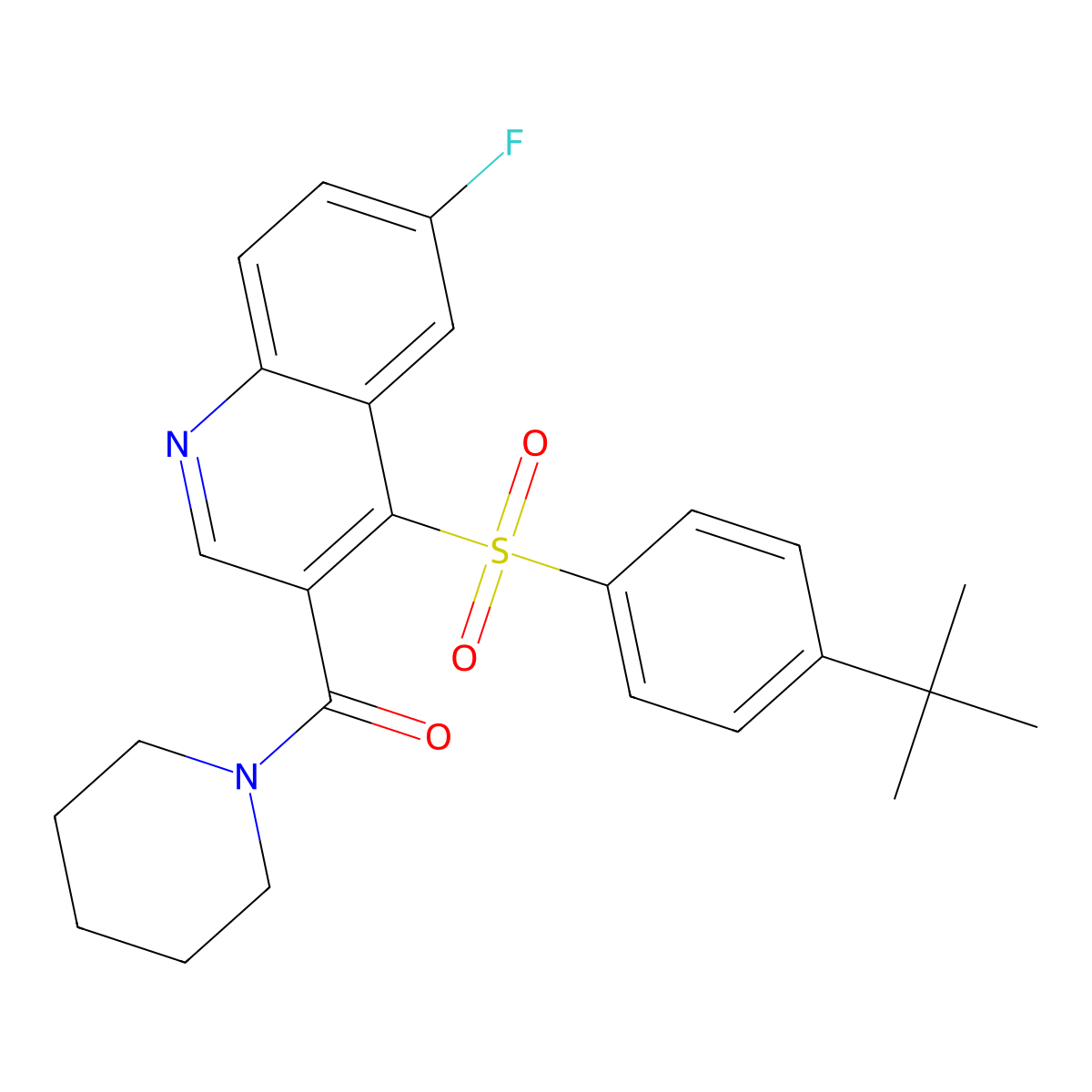4-(4-Tert-butylbenzenesulfonyl)-6-fluoro-3-(piperidine-1-carbonyl)quinoline molecular structure, CAS 1111014-56-2