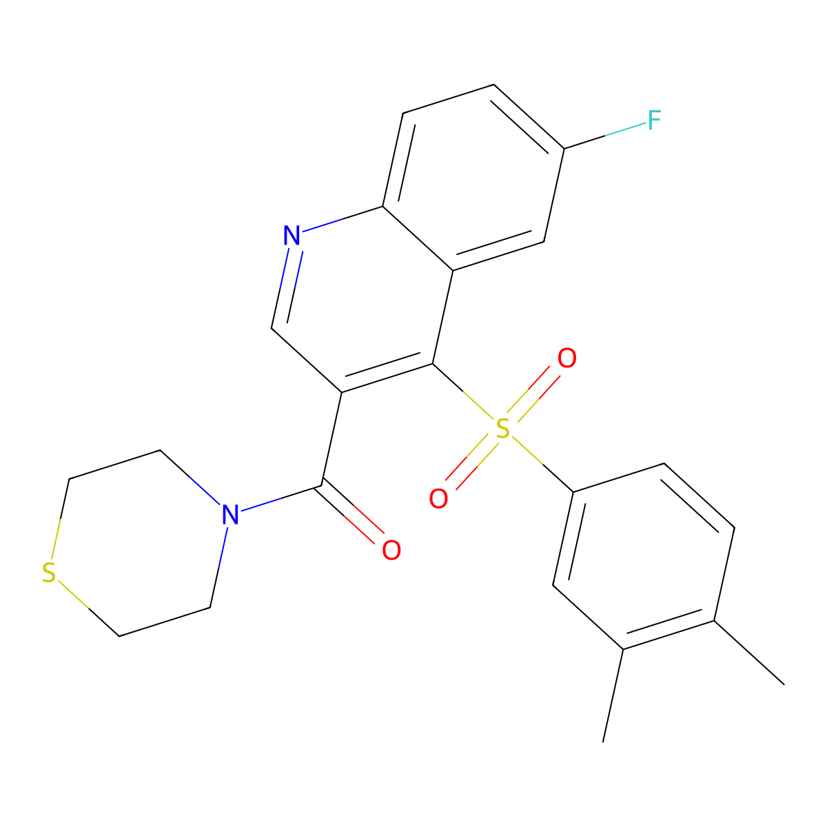 (4-((3,4-Dimethylphenyl)sulfonyl)-6-fluoroquinolin-3-yl)(thiomorpholino)methanone molecular structure, CAS 1111014-79-9