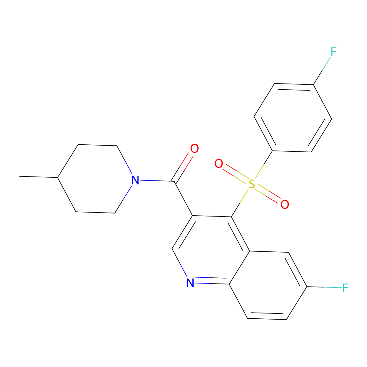 6-Fluoro-4-(4-fluorobenzenesulfonyl)-3-(4-methylpiperidine-1-carbonyl)quinoline molecular structure, CAS 1111014-91-5