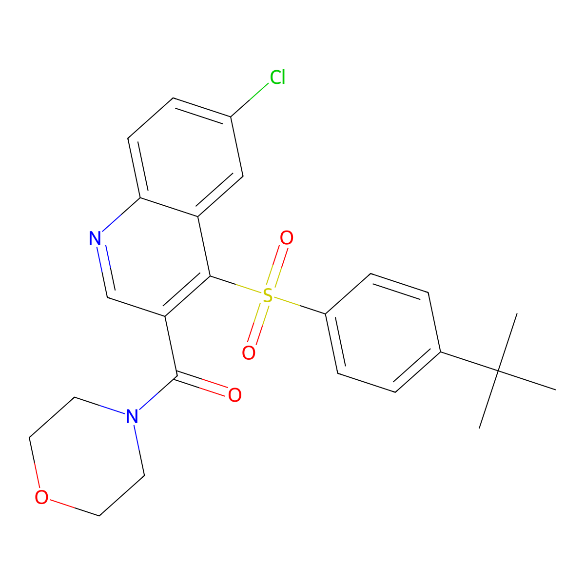 4-(4-Tert-butylbenzenesulfonyl)-6-chloro-3-(morpholine-4-carbonyl)quinoline molecular structure, CAS 1111015-33-8