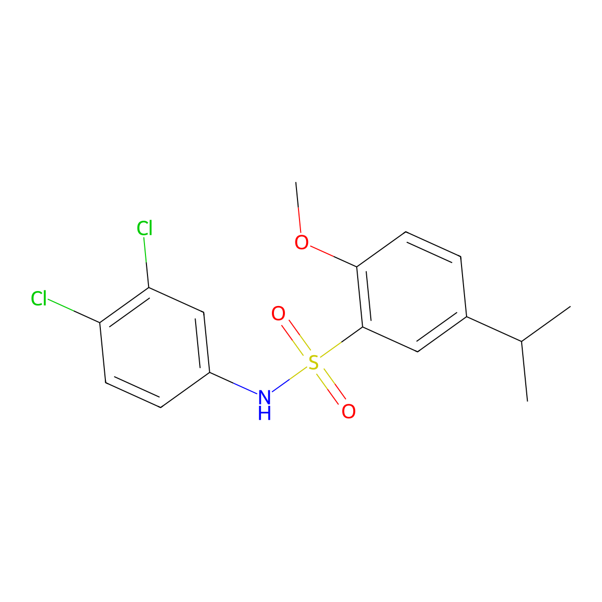 N-(3,4-dichlorophenyl)-2-methoxy-5-(propan-2-yl)benzene-1-sulfonamide molecular structure, CAS 1111015-35-0
