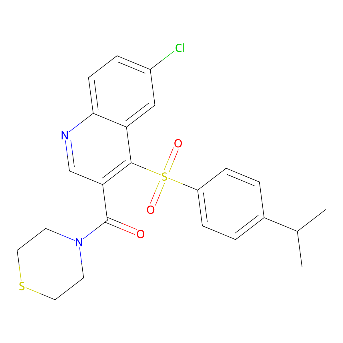 (6-Chloro-4-((4-isopropylphenyl)sulfonyl)quinolin-3-yl)(thiomorpholino)methanone molecular structure, CAS 1111015-40-7