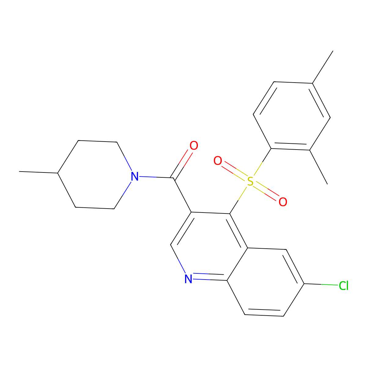 6-Chloro-4-(2,4-dimethylbenzenesulfonyl)-3-(4-methylpiperidine-1-carbonyl)quinoline molecular structure, CAS 1111015-53-2