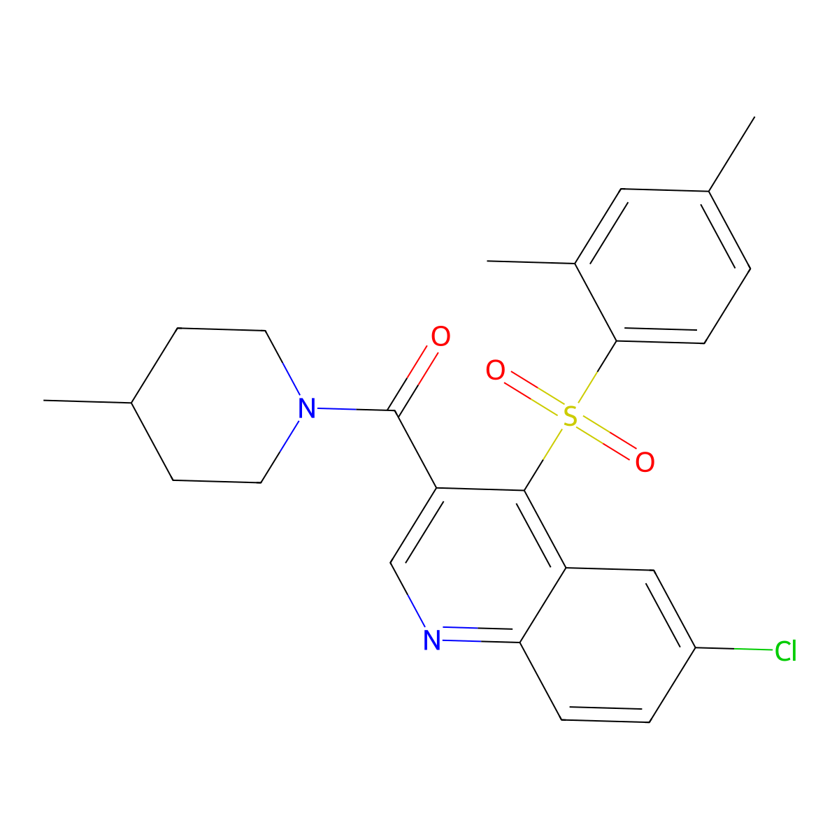 6-Chloro-4-(2,4-dimethylbenzenesulfonyl)-3-(4-methylpiperidine-1-carbonyl)quinoline molecular structure, CAS 1111015-53-2