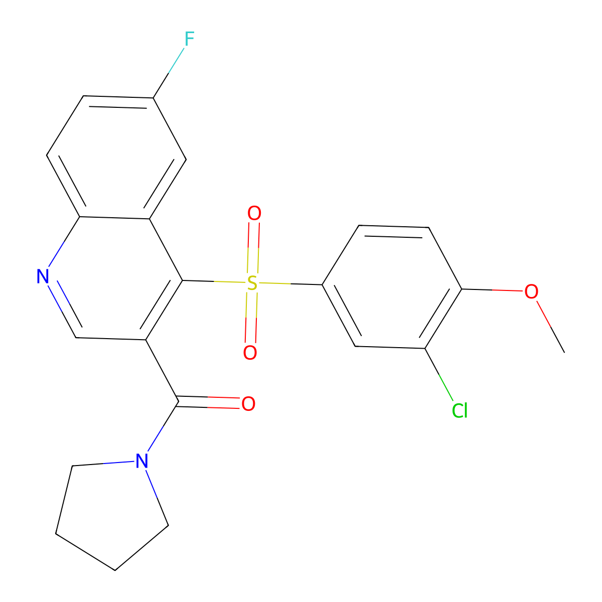 4-[(3-Chloro-4-methoxyphenyl)sulfonyl]-6-fluoro-3-(pyrrolidin-1-ylcarbonyl)quinoline molecular structure, CAS 1111016-26-2