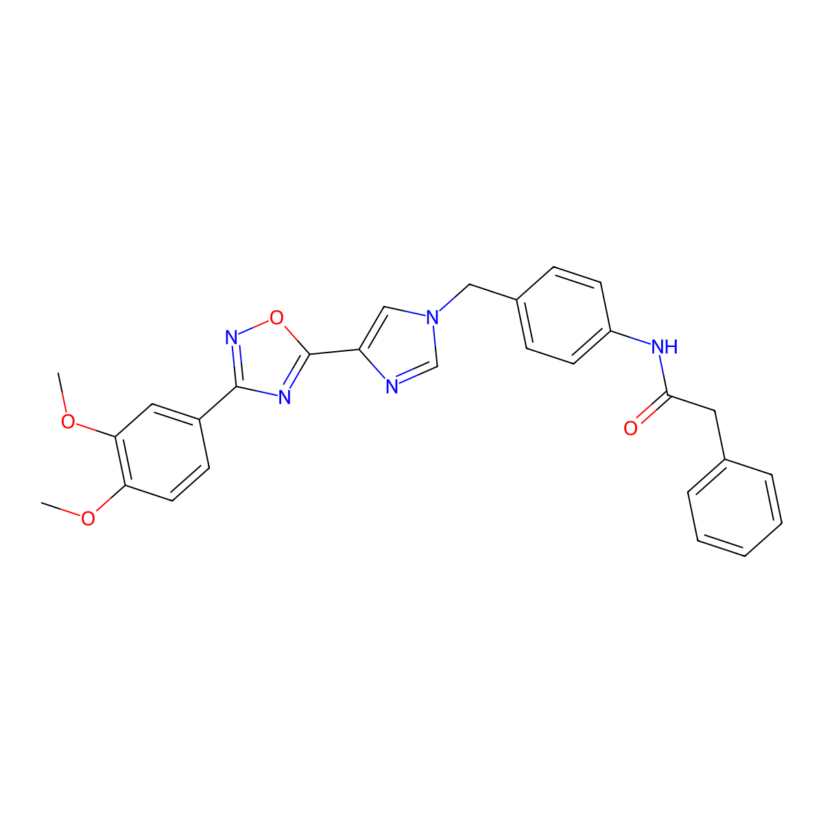 N-[4-({4-[3-(3,4-dimethoxyphenyl)-1,2,4-oxadiazol-5-yl]-1H-imidazol-1-yl}methyl)phenyl]-2-phenylacetamide molecular structure, CAS 1111016-40-0