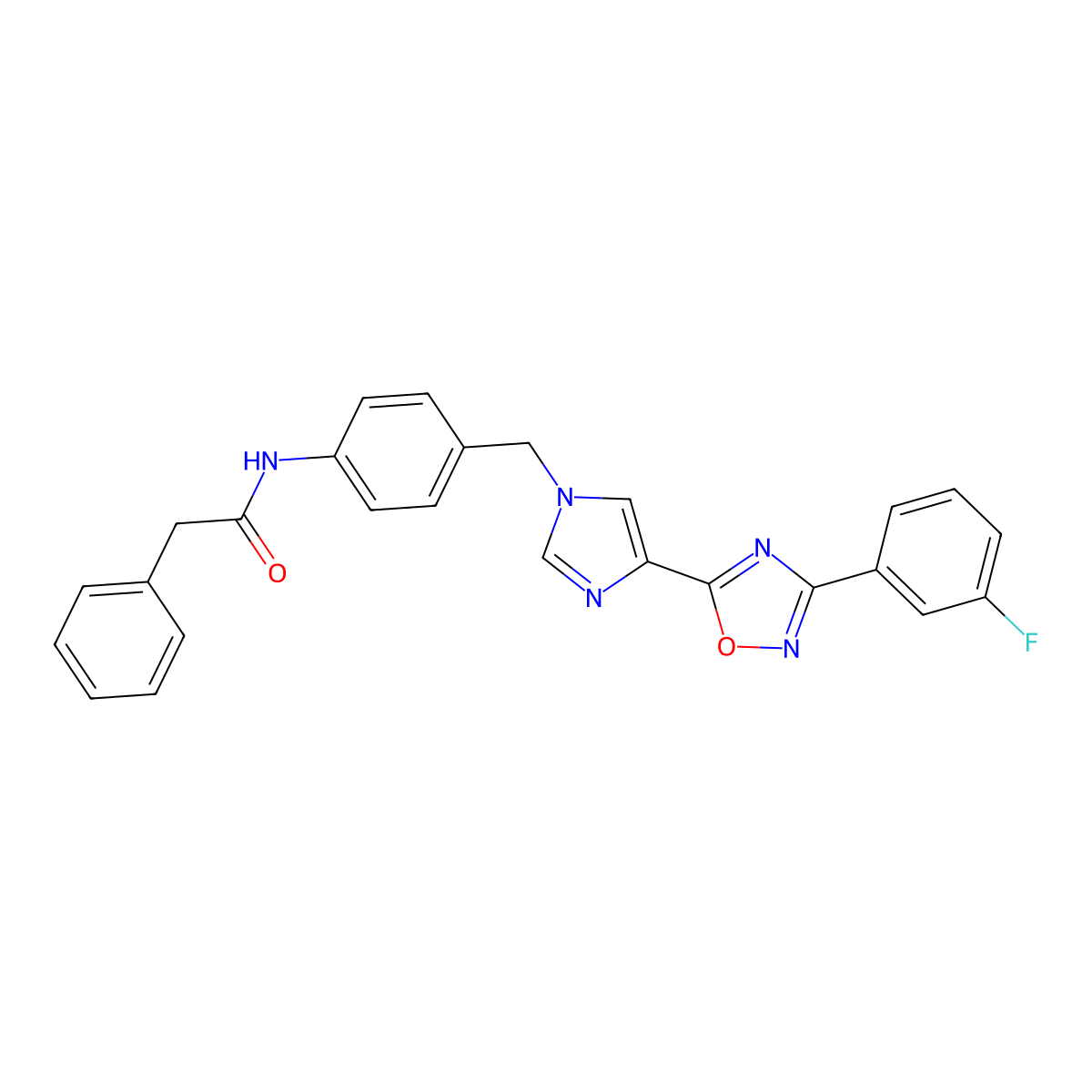 N-[4-({4-[3-(3-fluorophenyl)-1,2,4-oxadiazol-5-yl]-1H-imidazol-1-yl}methyl)phenyl]-2-phenylacetamide molecular structure, CAS 1111016-47-7