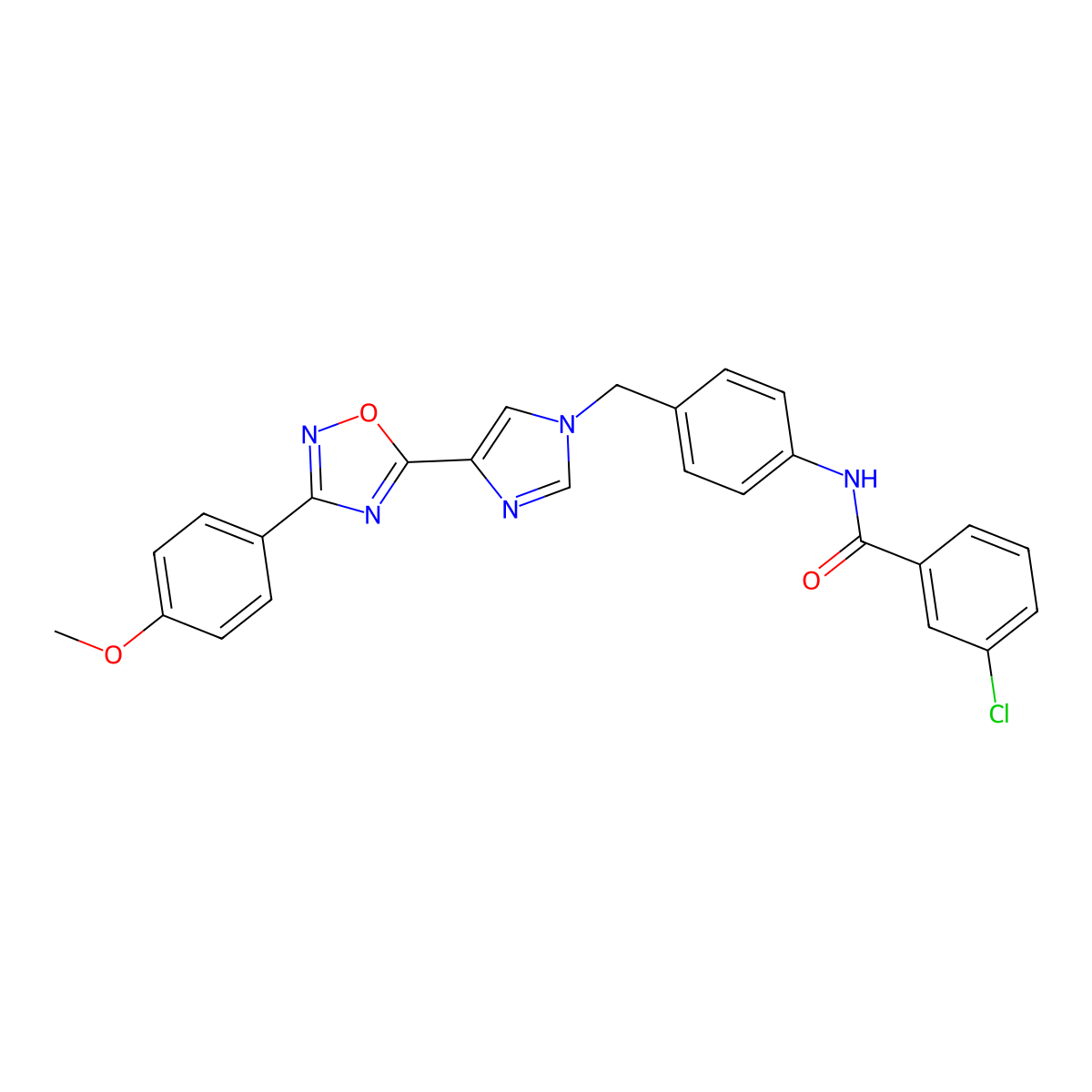 3-chloro-N-[4-({4-[3-(4-methoxyphenyl)-1,2,4-oxadiazol-5-yl]-1H-imidazol-1-yl}methyl)phenyl]benzamide molecular structure, CAS 1111016-67-1