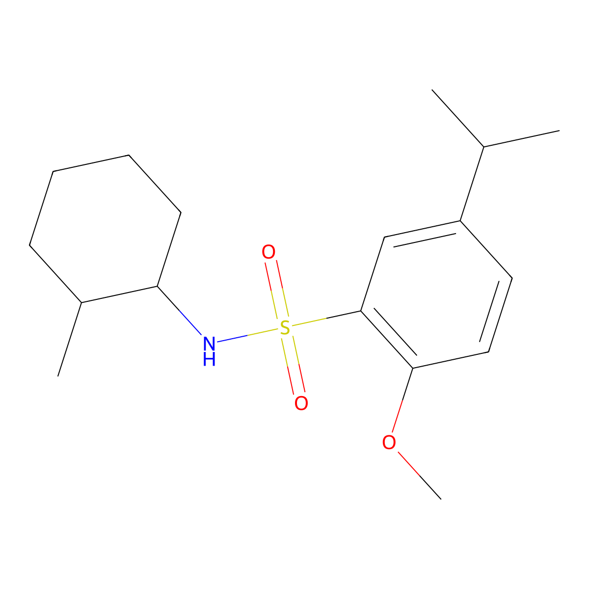 2-methoxy-N-(2-methylcyclohexyl)-5-(propan-2-yl)benzene-1-sulfonamide molecular structure, CAS 1111016-82-0