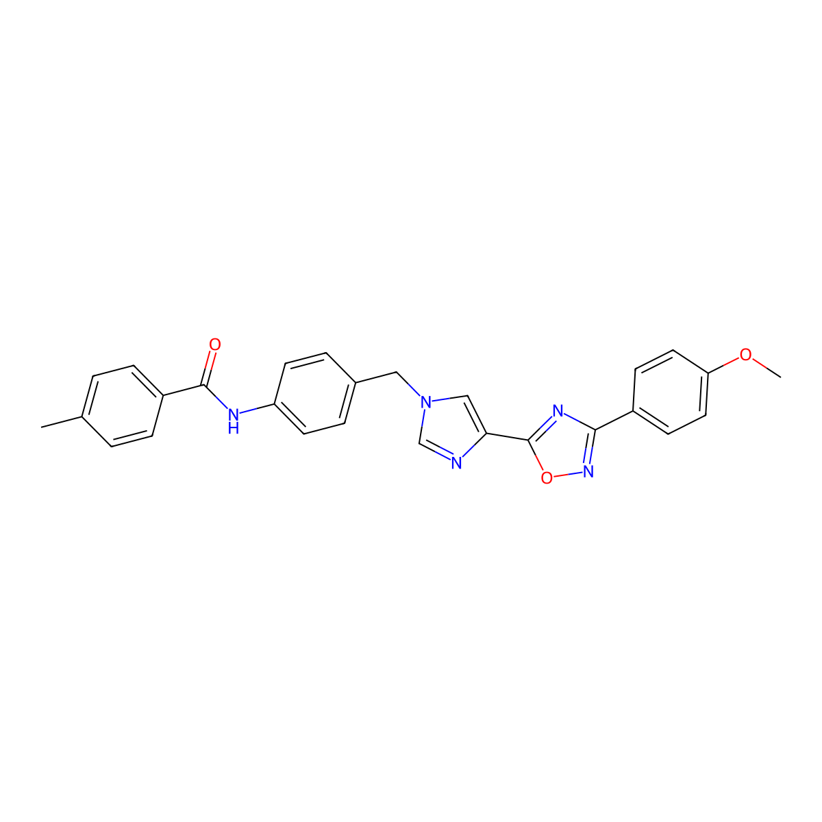 N-[4-({4-[3-(4-methoxyphenyl)-1,2,4-oxadiazol-5-yl]-1H-imidazol-1-yl}methyl)phenyl]-4-methylbenzamide molecular structure, CAS 1111017-22-1