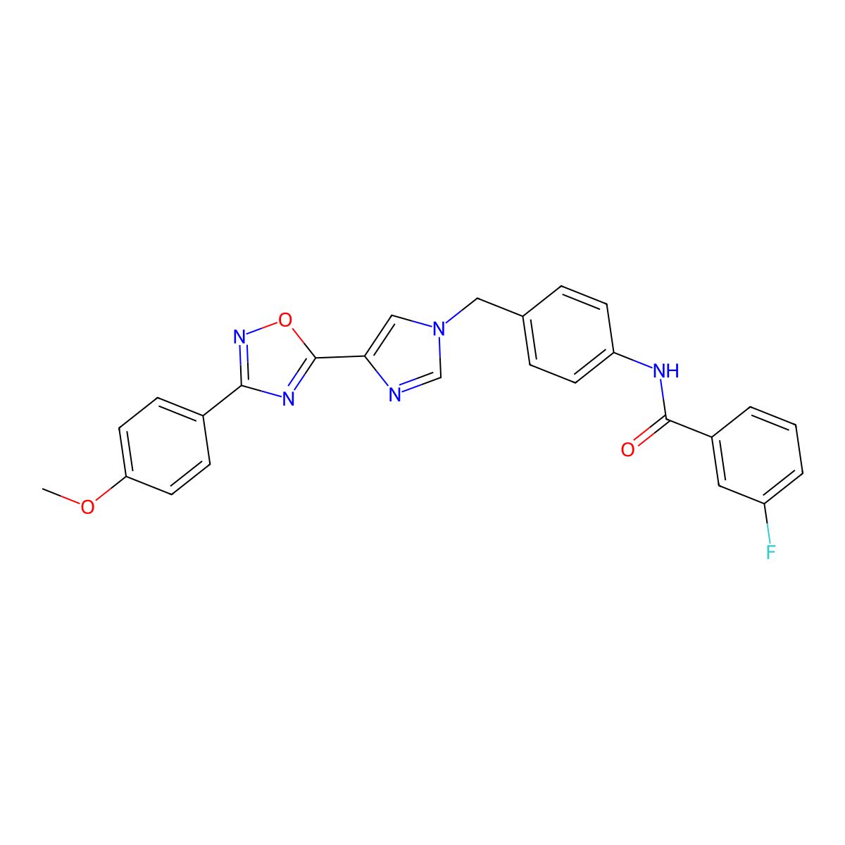 3-fluoro-N-(4-((4-(3-(4-methoxyphenyl)-1,2,4-oxadiazol-5-yl)-1H-imidazol-1-yl)methyl)phenyl)benzamide molecular structure, CAS 1111017-49-2