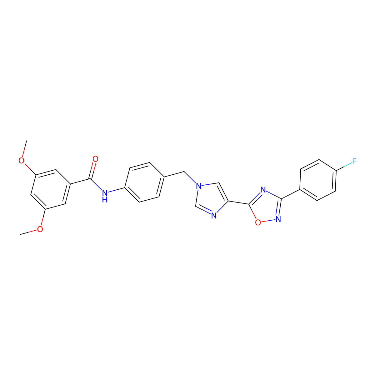 N-[4-({4-[3-(4-fluorophenyl)-1,2,4-oxadiazol-5-yl]-1H-imidazol-1-yl}methyl)phenyl]-3,5-dimethoxybenzamide molecular structure, CAS 1111017-97-0