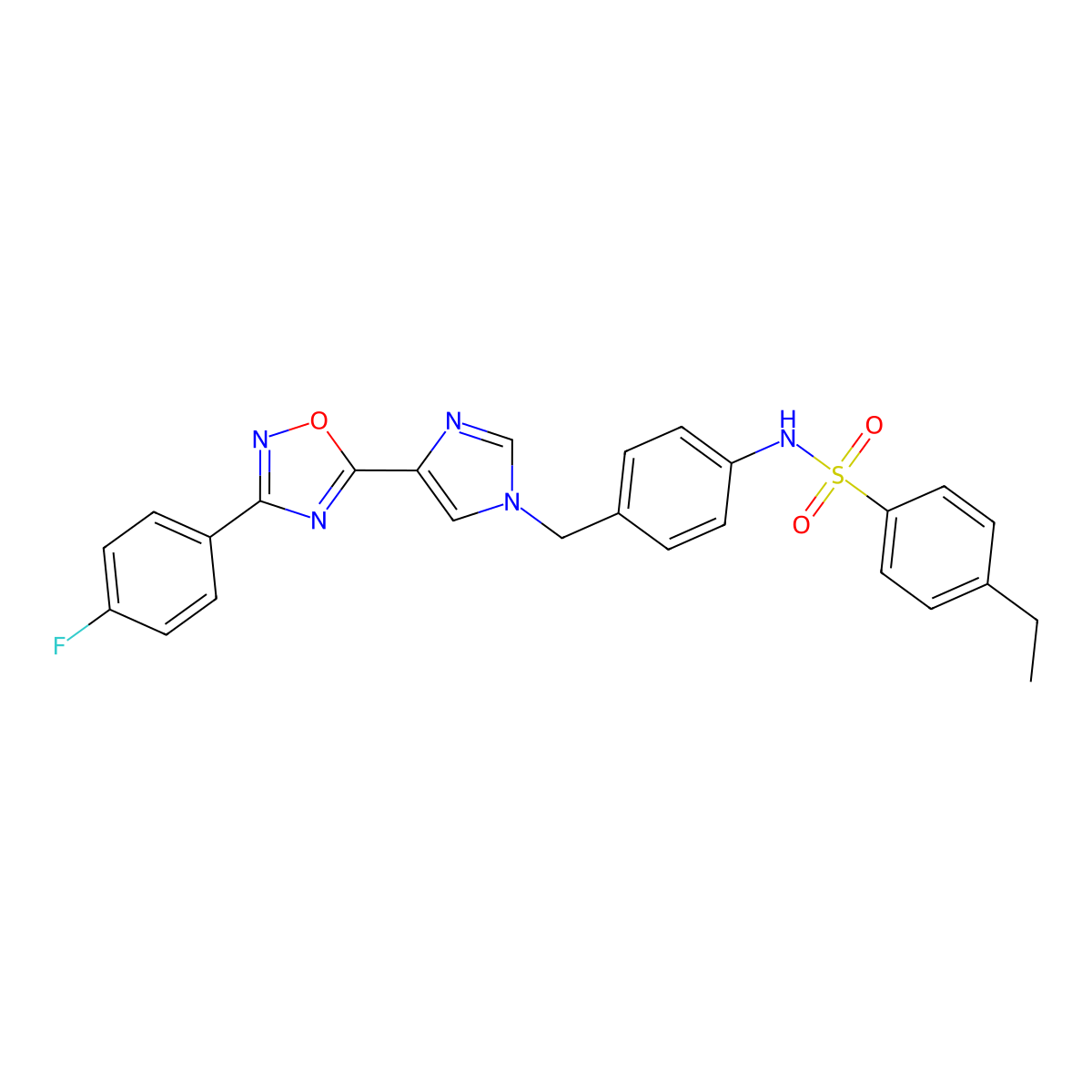 4-ethyl-N-(4-((4-(3-(4-fluorophenyl)-1,2,4-oxadiazol-5-yl)-1H-imidazol-1-yl)methyl)phenyl)benzenesulfonamide molecular structure, CAS 1111018-21-3