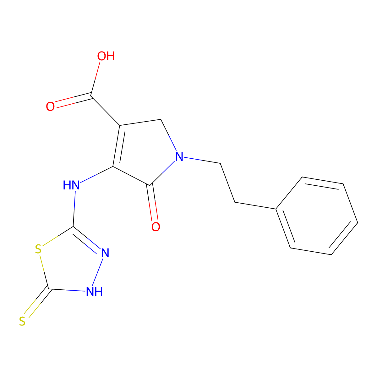 4-[(5-Mercapto-1,3,4-thiadiazol-2-yl)amino]-5-oxo-1-(2-phenylethyl)-2,5-dihydro-1H-pyrrole-3-carboxylic acid molecular structure, CAS 1111018-89-3