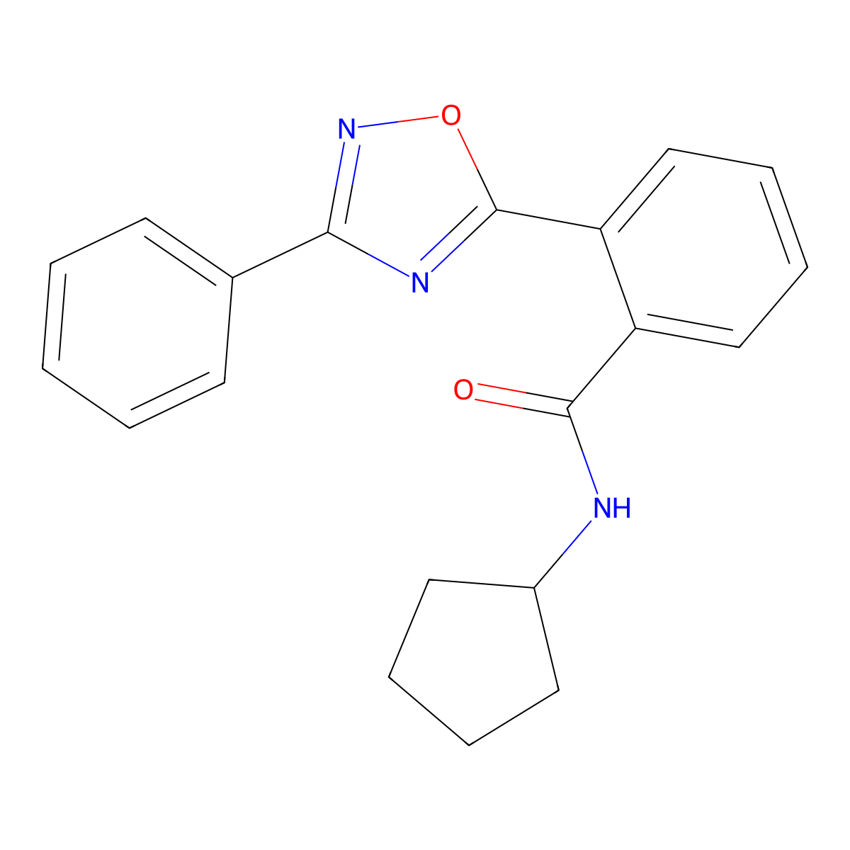 N-cyclopentyl-2-(3-phenyl-1,2,4-oxadiazol-5-yl)benzamide molecular structure, CAS 1111018-90-6