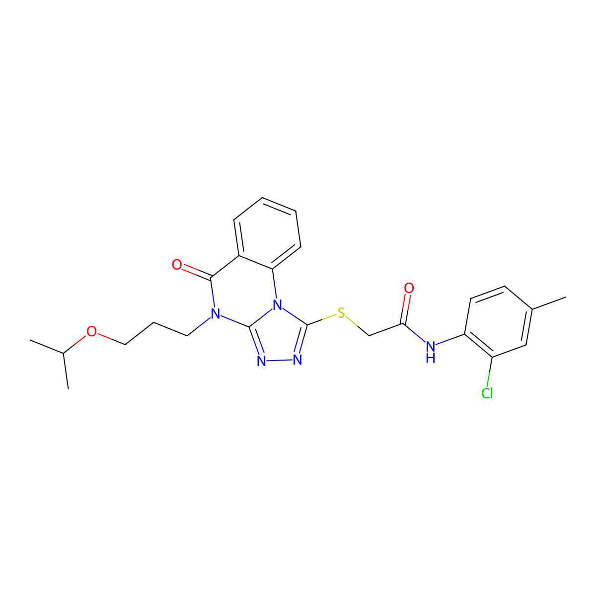 N-(2-chloro-4-methylphenyl)-2-((4-(3-isopropoxypropyl)-5-oxo-4,5-dihydro-[1,2,4]triazolo[4,3-a]quinazolin-1-yl)thio)acetamide molecular structure, CAS 1111020-26-8