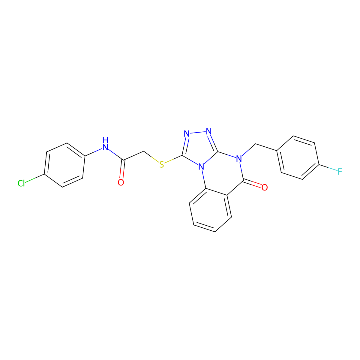 N-(4-chlorophenyl)-2-((4-(4-fluorobenzyl)-5-oxo-4,5-dihydro-[1,2,4]triazolo[4,3-a]quinazolin-1-yl)thio)acetamide molecular structure, CAS 1111020-54-2