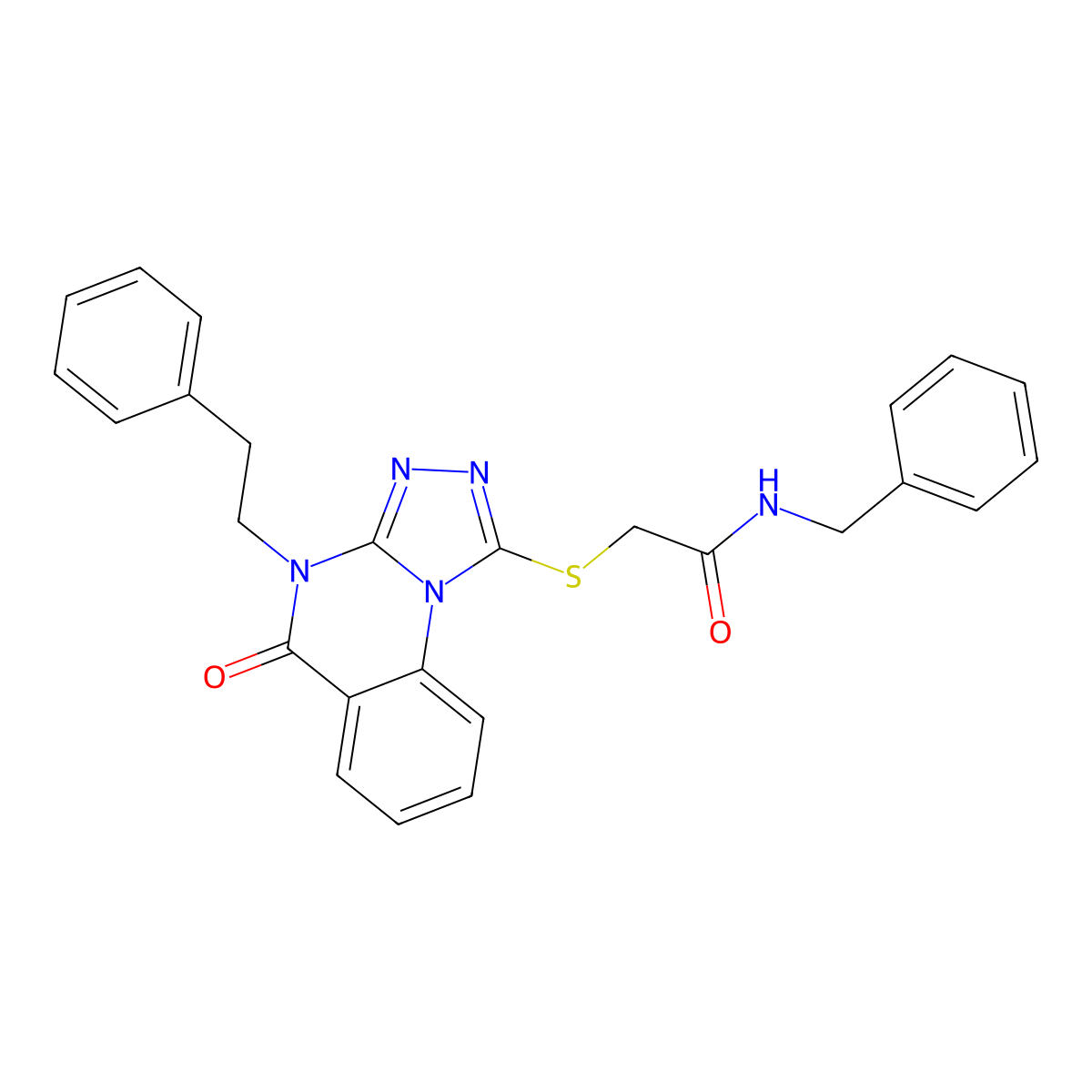 N-benzyl-2-((5-oxo-4-phenethyl-4,5-dihydro-[1,2,4]triazolo[4,3-a]quinazolin-1-yl)thio)acetamide molecular structure, CAS 1111020-59-7