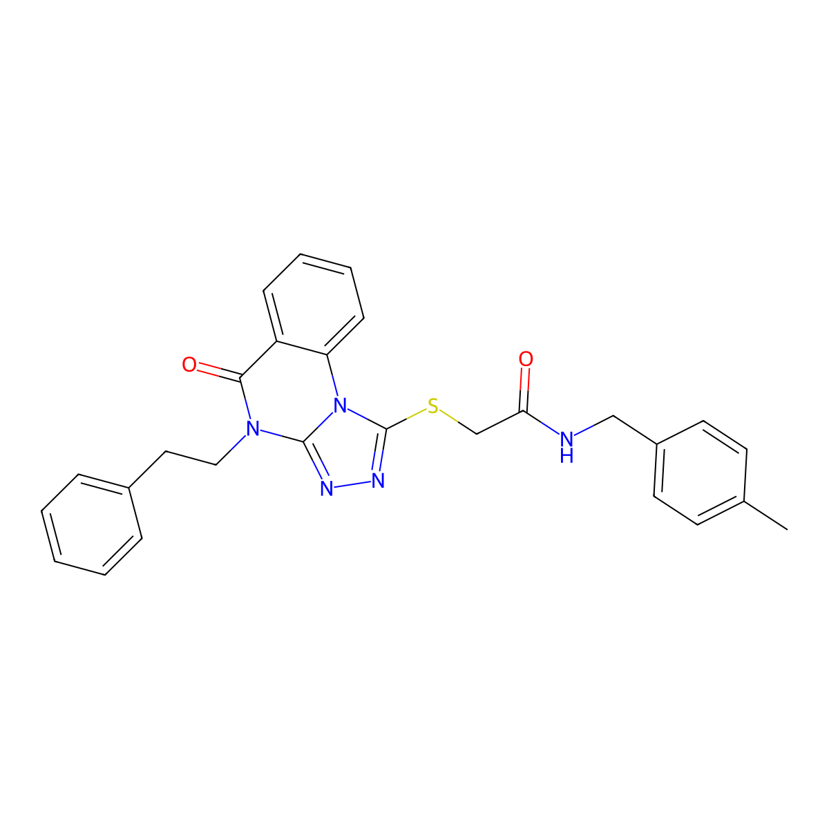 N-(4-methylbenzyl)-2-((5-oxo-4-phenethyl-4,5-dihydro-[1,2,4]triazolo[4,3-a]quinazolin-1-yl)thio)acetamide molecular structure, CAS 1111020-69-9