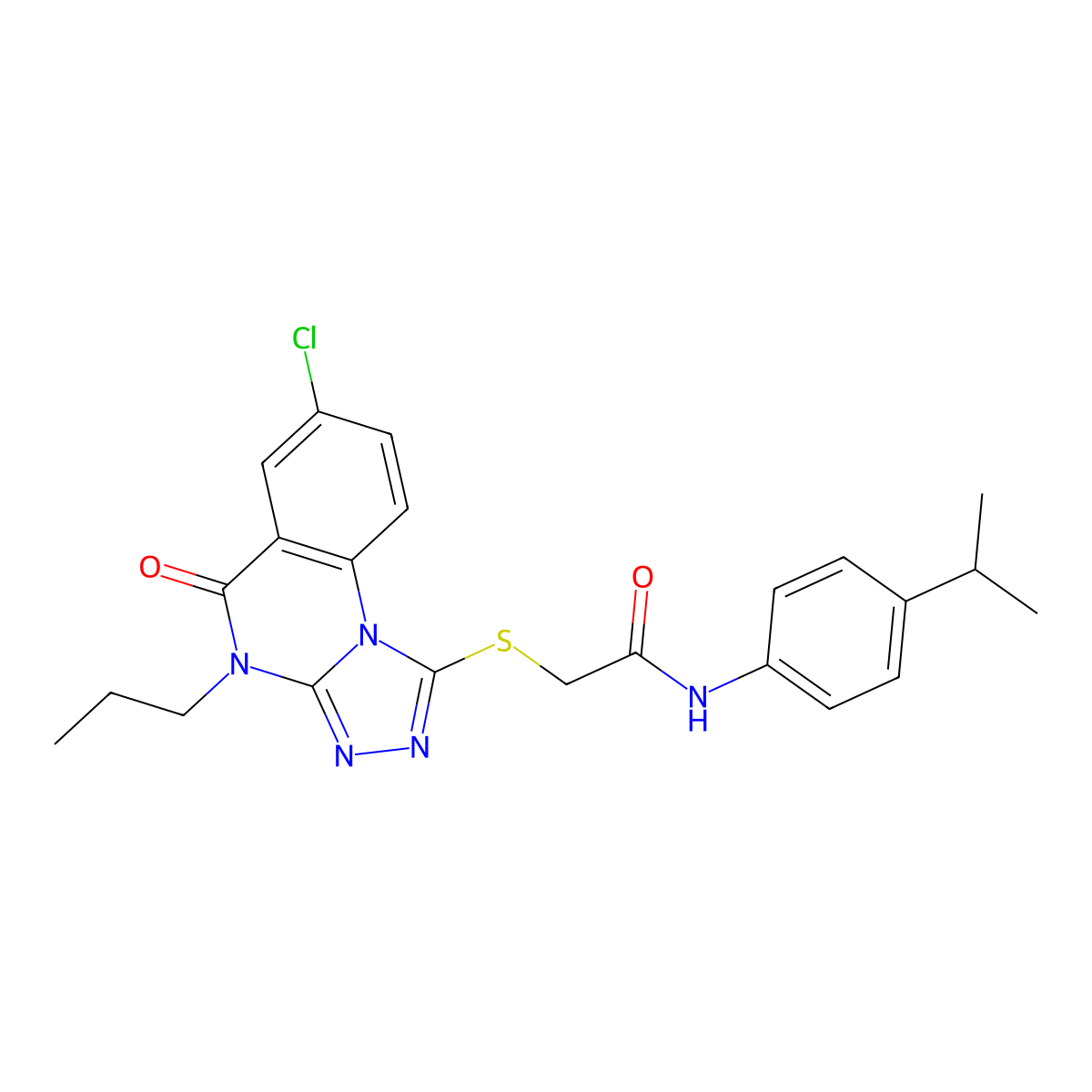 2-((7-chloro-5-oxo-4-propyl-4,5-dihydro-[1,2,4]triazolo[4,3-a]quinazolin-1-yl)thio)-N-(4-isopropylphenyl)acetamide molecular structure, CAS 1111021-02-3
