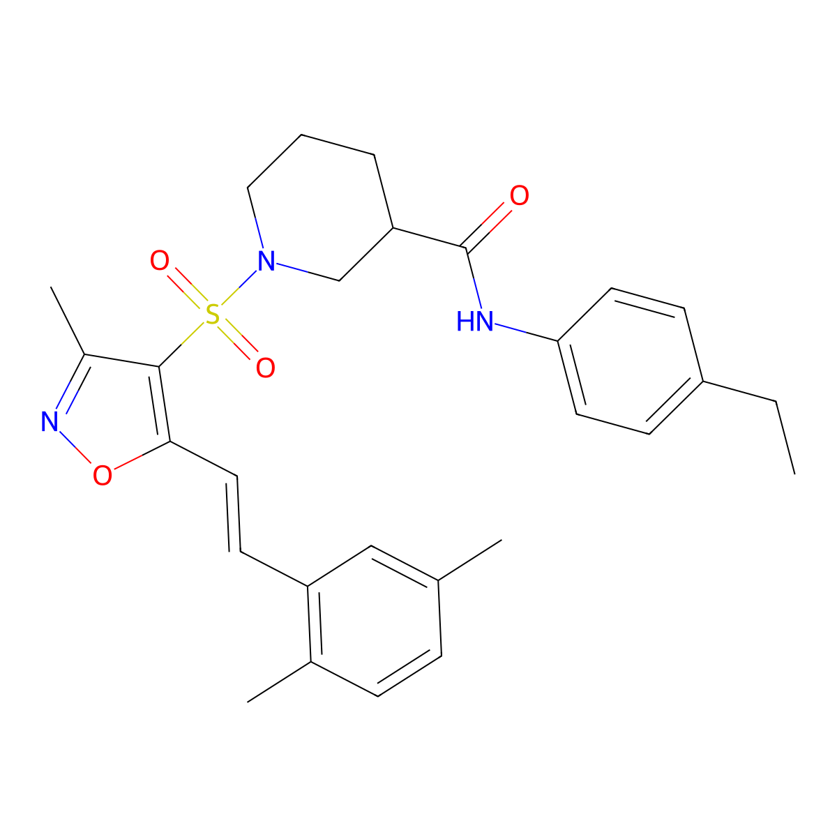 1-((5-(2,5-Dimethylstyryl)-3-methylisoxazol-4-yl)sulfonyl)-N-(4-ethylphenyl)piperidine-3-carboxamide molecular structure, CAS 1111023-59-6