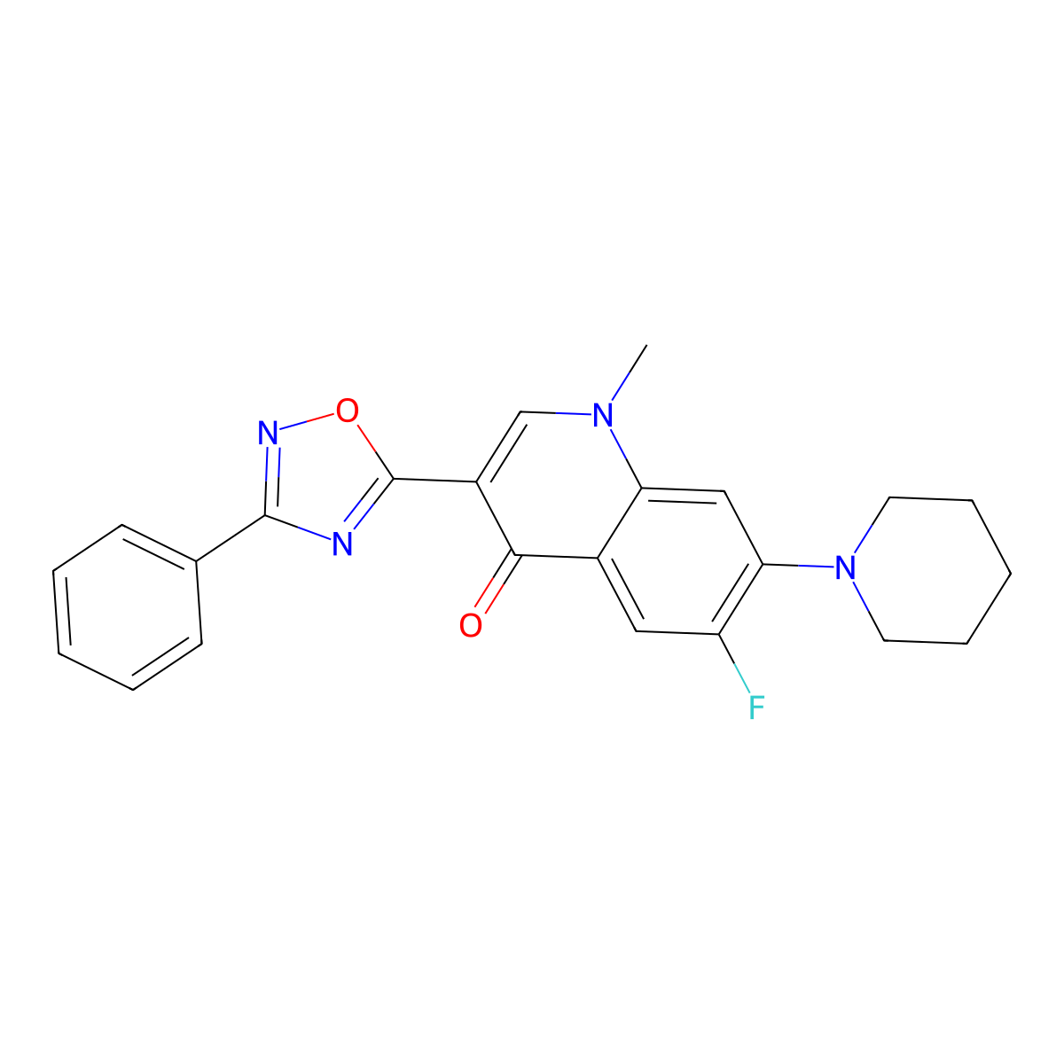 6-fluoro-1-methyl-3-(3-phenyl-1,2,4-oxadiazol-5-yl)-7-(piperidin-1-yl)quinolin-4(1H)-one molecular structure, CAS 1111025-41-2
