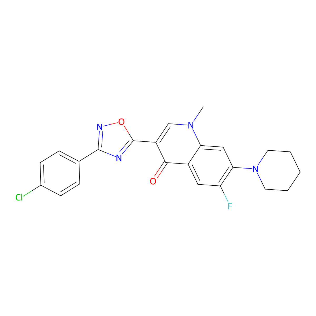 3-[3-(4-Chlorophenyl)-1,2,4-oxadiazol-5-yl]-6-fluoro-1-methyl-7-(piperidin-1-yl)-1,4-dihydroquinolin-4-one molecular structure, CAS 1111025-57-0