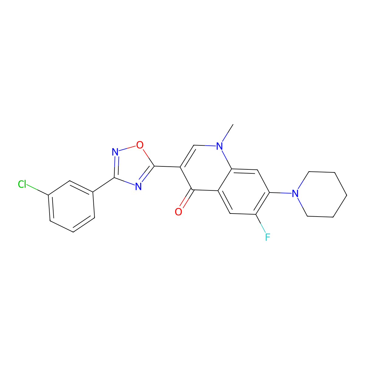 3-[3-(3-Chlorophenyl)-1,2,4-oxadiazol-5-yl]-6-fluoro-1-methyl-7-(piperidin-1-yl)-1,4-dihydroquinolin-4-one molecular structure, CAS 1111025-65-0