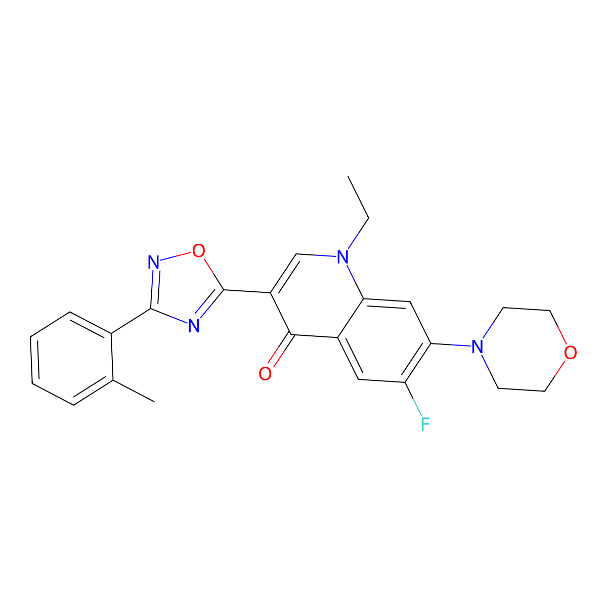 1-ethyl-6-fluoro-7-morpholino-3-(3-(o-tolyl)-1,2,4-oxadiazol-5-yl)quinolin-4(1H)-one molecular structure, CAS 1111026-44-8