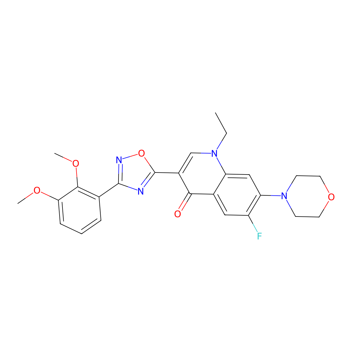 3-[3-(2,3-Dimethoxyphenyl)-1,2,4-oxadiazol-5-yl]-1-ethyl-6-fluoro-7-(morpholin-4-yl)-1,4-dihydroquinolin-4-one molecular structure, CAS 1111026-58-4