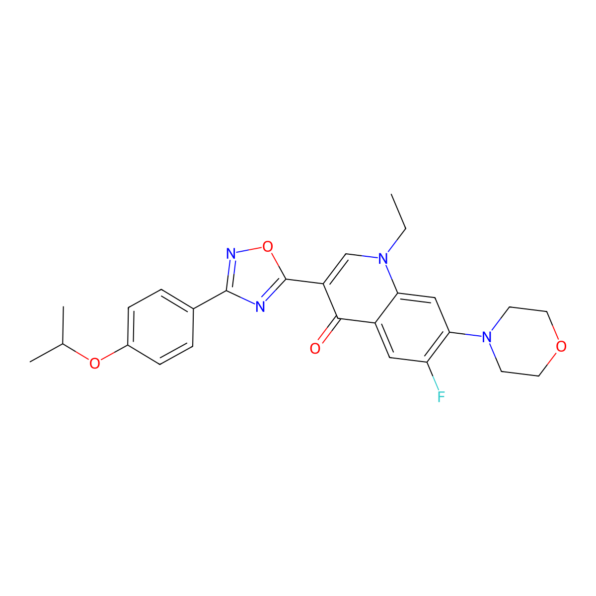 1-Ethyl-6-fluoro-7-(morpholin-4-yl)-3-{3-[4-(propan-2-yloxy)phenyl]-1,2,4-oxadiazol-5-yl}-1,4-dihydroquinolin-4-one molecular structure, CAS 1111026-70-0