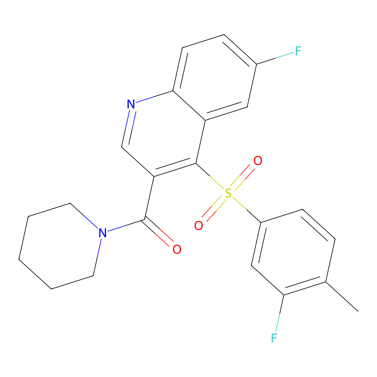 6-Fluoro-4-(3-fluoro-4-methylbenzenesulfonyl)-3-(piperidine-1-carbonyl)quinoline molecular structure, CAS 1111031-96-9