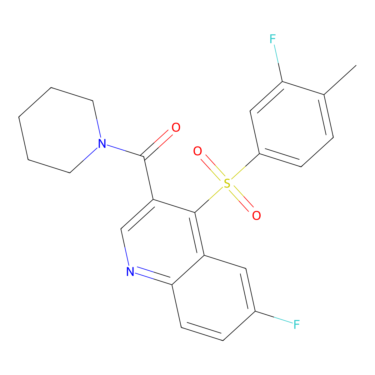 6-Fluoro-4-(3-fluoro-4-methylbenzenesulfonyl)-3-(piperidine-1-carbonyl)quinoline molecular structure, CAS 1111031-96-9