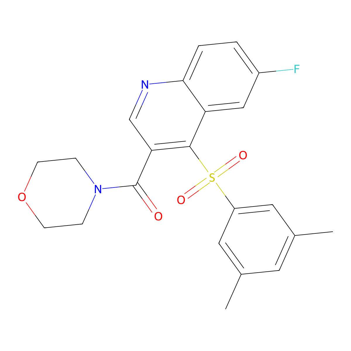 (4-((3,5-Dimethylphenyl)sulfonyl)-6-fluoroquinolin-3-yl)(morpholino)methanone molecular structure, CAS 1111032-02-0