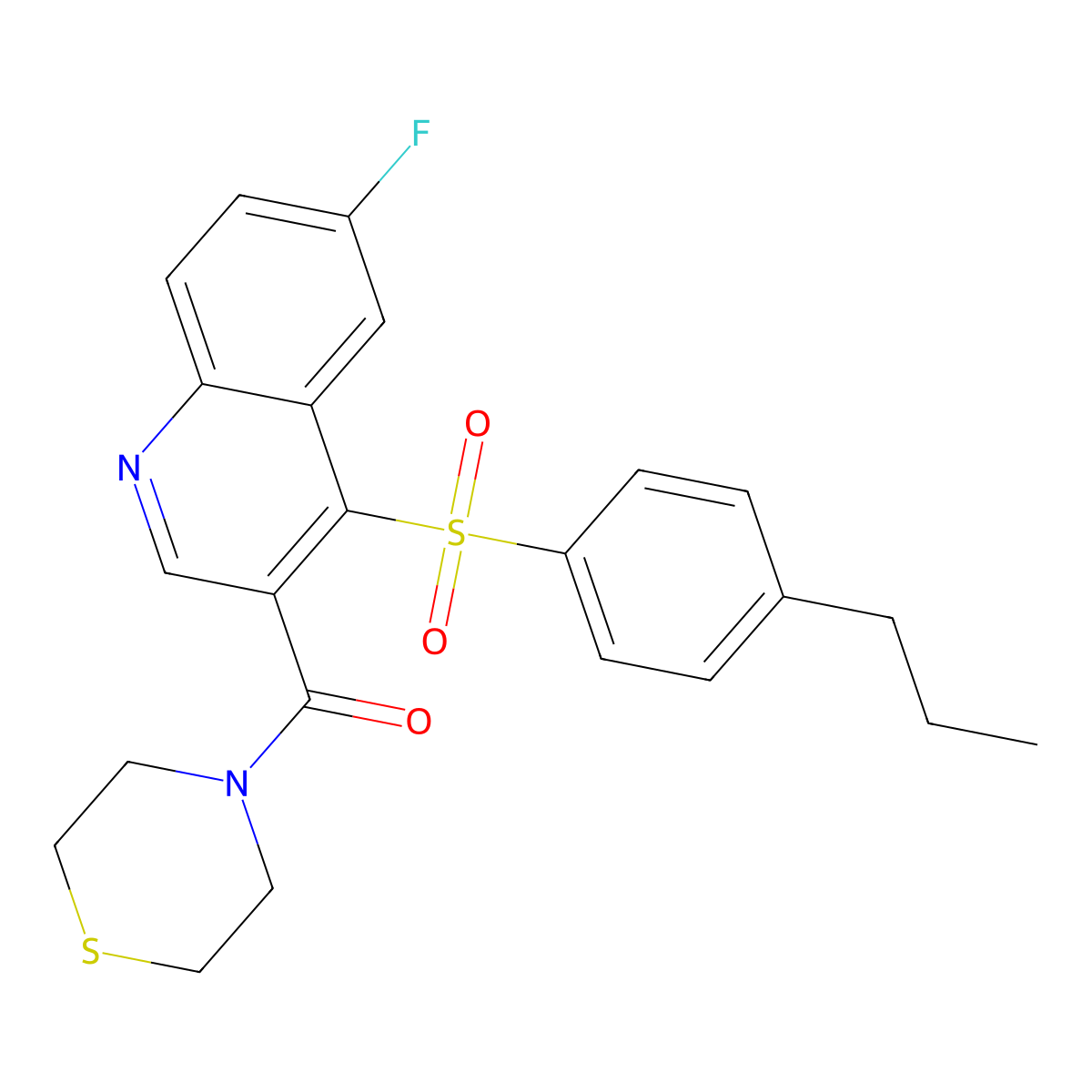 6-Fluoro-4-(4-propylbenzenesulfonyl)-3-(thiomorpholine-4-carbonyl)quinoline molecular structure, CAS 1111032-14-4