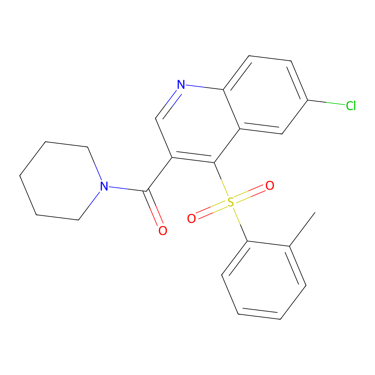 (6-Chloro-4-(o-tolylsulfonyl)quinolin-3-yl)(piperidin-1-yl)methanone molecular structure, CAS 1111032-26-8