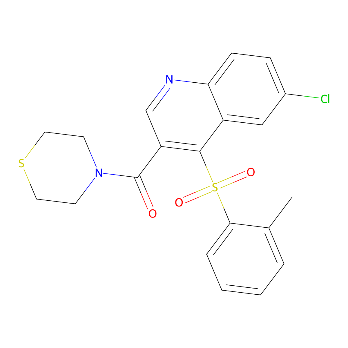 (6-Chloro-4-(o-tolylsulfonyl)quinolin-3-yl)(thiomorpholino)methanone molecular structure, CAS 1111032-40-6