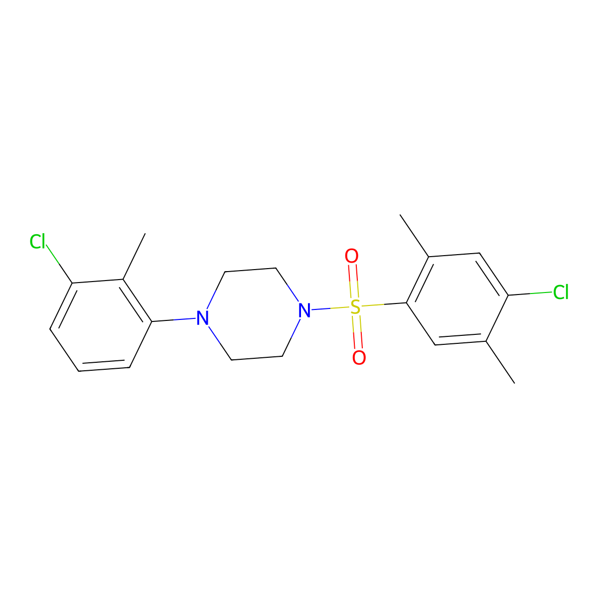 1-(4-Chloro-2,5-dimethylbenzenesulfonyl)-4-(3-chloro-2-methylphenyl)piperazine molecular structure, CAS 1111034-19-5
