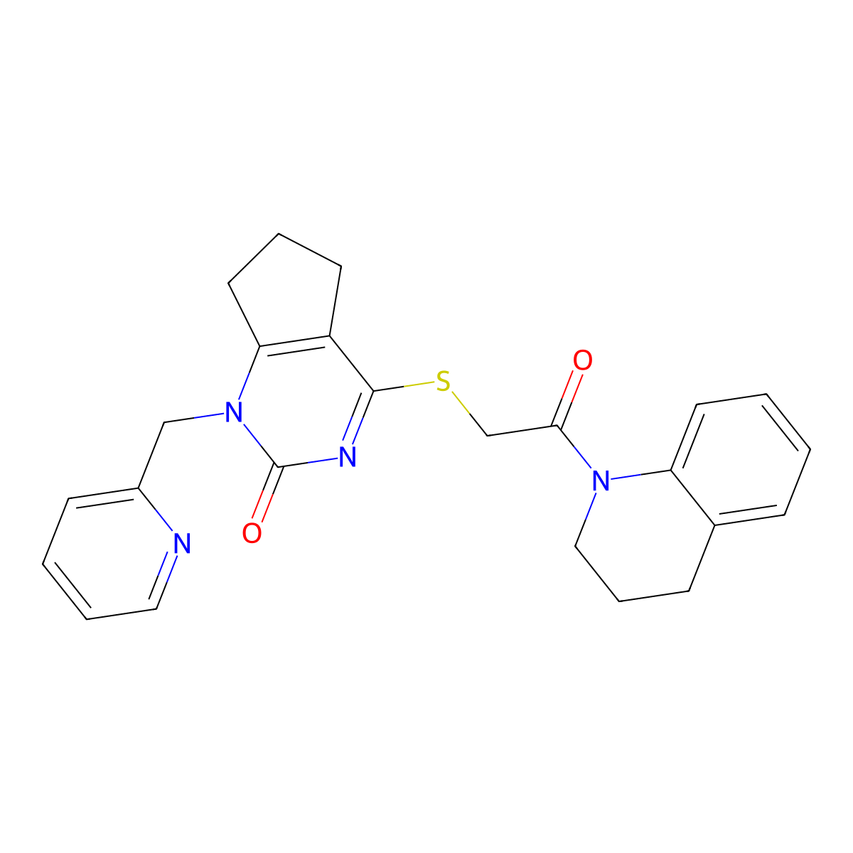 4-((2-(3,4-dihydroquinolin-1(2H)-yl)-2-oxoethyl)thio)-1-(pyridin-2-ylmethyl)-6,7-dihydro-1H-cyclopenta[d]pyrimidin-2(5H)-one molecular structure, CAS 1111034-20-8