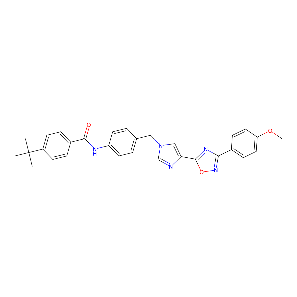 4-tert-butyl-N-[4-({4-[3-(4-methoxyphenyl)-1,2,4-oxadiazol-5-yl]-1H-imidazol-1-yl}methyl)phenyl]benzamide molecular structure, CAS 1111035-03-0