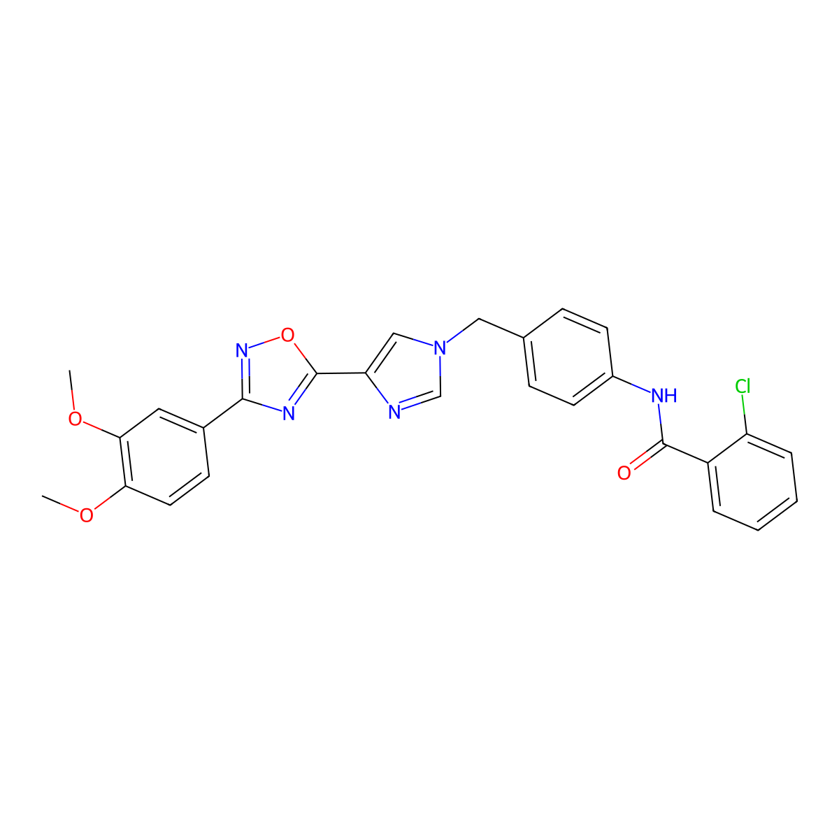 2-chloro-N-[4-({4-[3-(3,4-dimethoxyphenyl)-1,2,4-oxadiazol-5-yl]-1H-imidazol-1-yl}methyl)phenyl]benzamide molecular structure, CAS 1111035-18-7