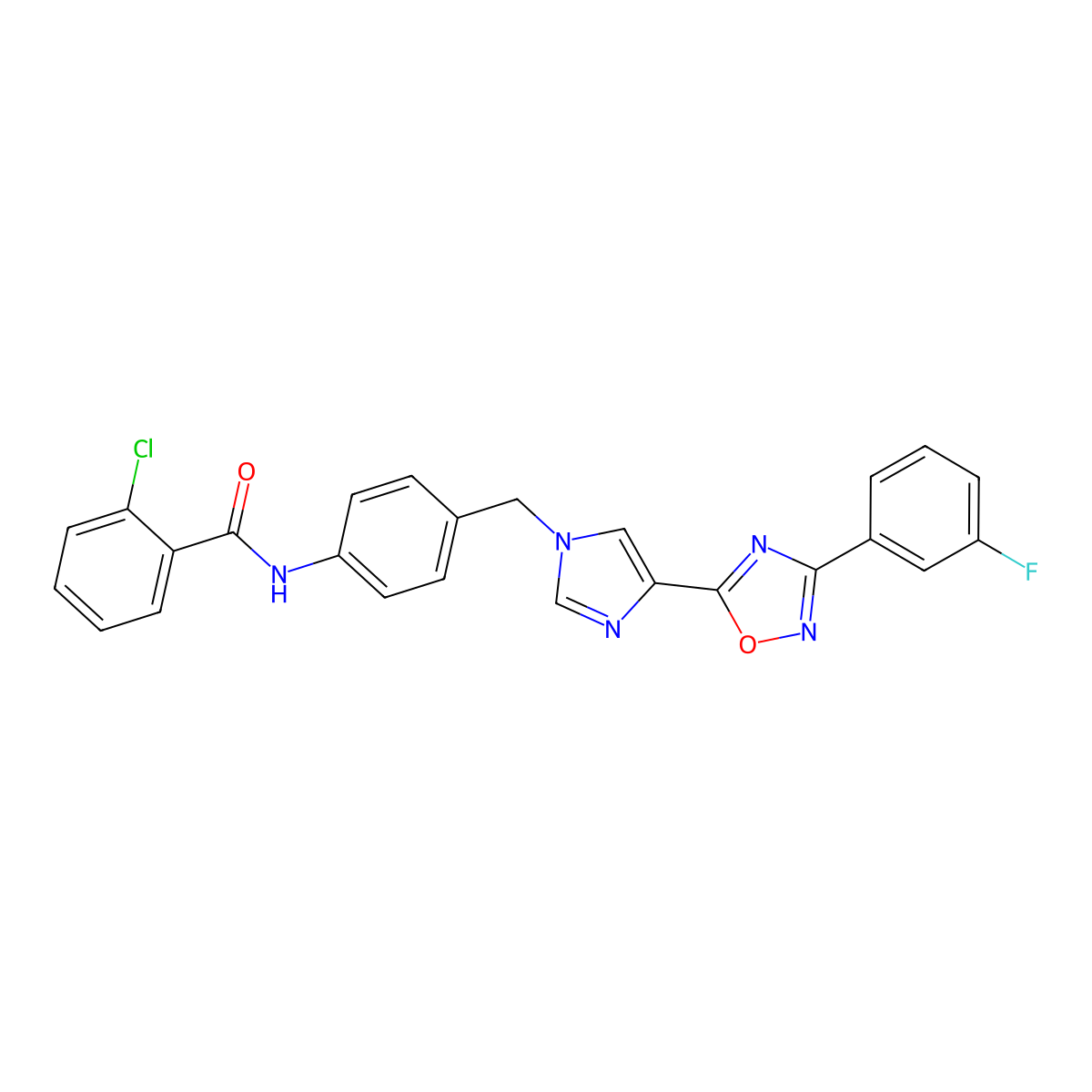 2-chloro-N-[4-({4-[3-(3-fluorophenyl)-1,2,4-oxadiazol-5-yl]-1H-imidazol-1-yl}methyl)phenyl]benzamide molecular structure, CAS 1111035-25-6